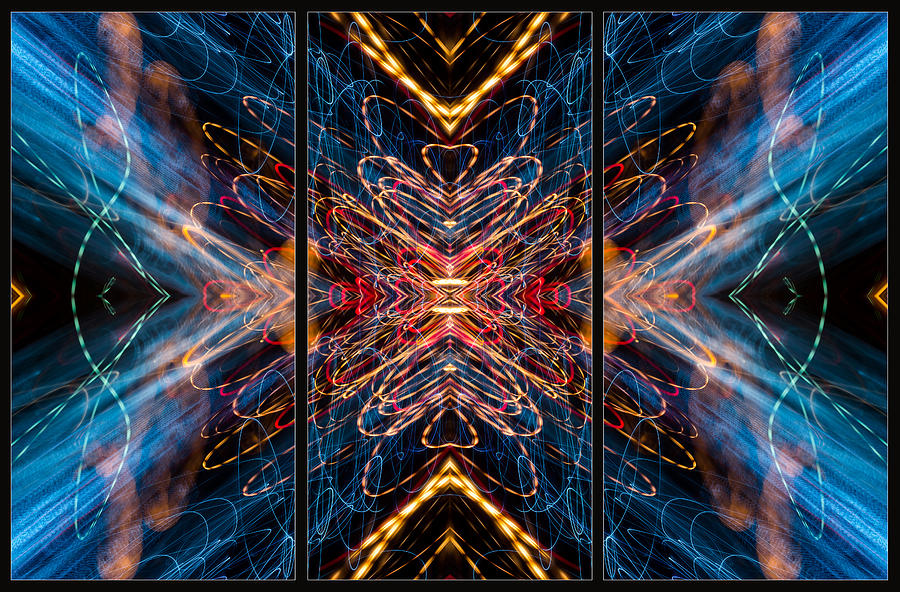 Light Painting Abstract Triptych #5 Photograph by John Williams