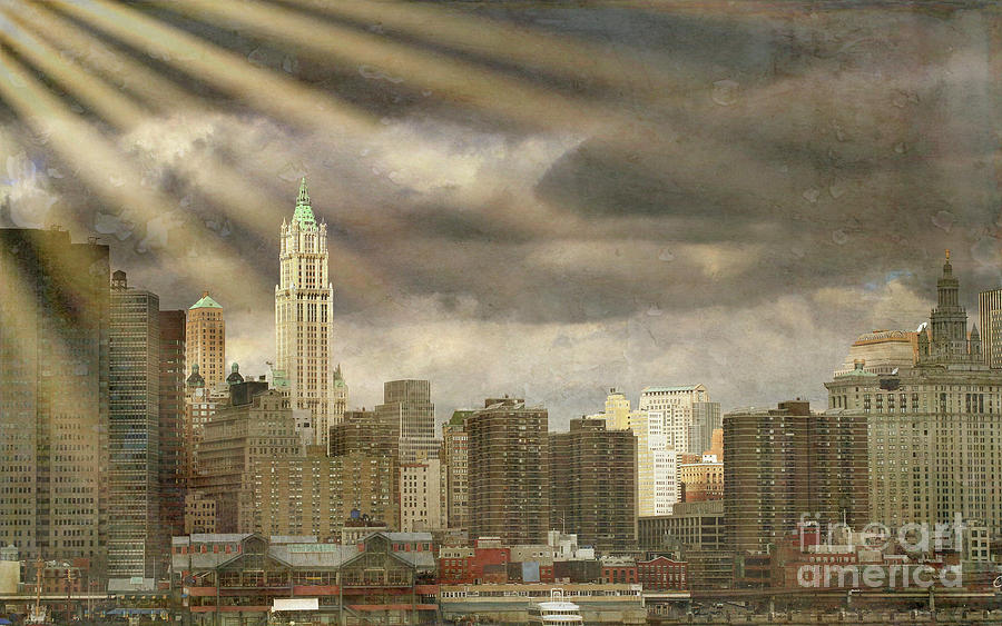 Light Rays over Manhattan Artistic  Digital Art by Chuck Kuhn
