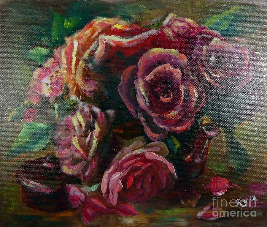 Light striking deep red roses Painting by Ryn Shell