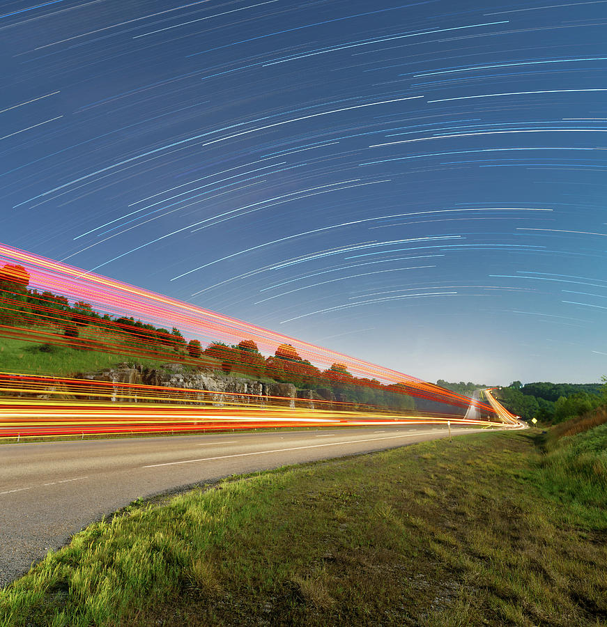 Light Trails From Stars and Cars Photograph by Hal Mitzenmacher