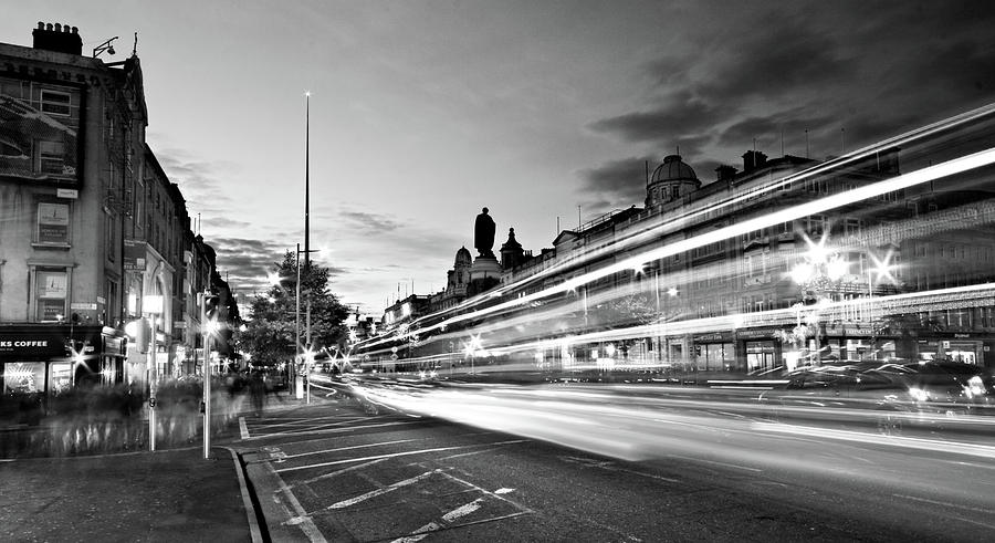 Architecture Photograph - Light Trails on OConnell Street at Night - Dublin by Barry O Carroll