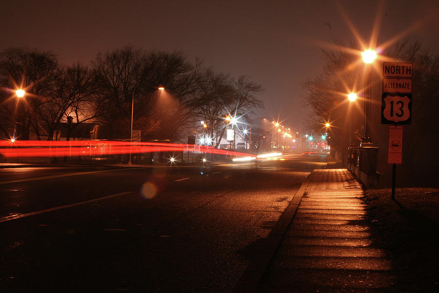 Light Trails on State Street in Dover Delaware in the Fog Photograph by ...
