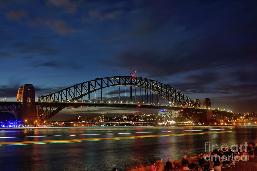 Sydney Skyline Photograph - Light Trails on the Harbor by Kaye Menner by Kaye Menner
