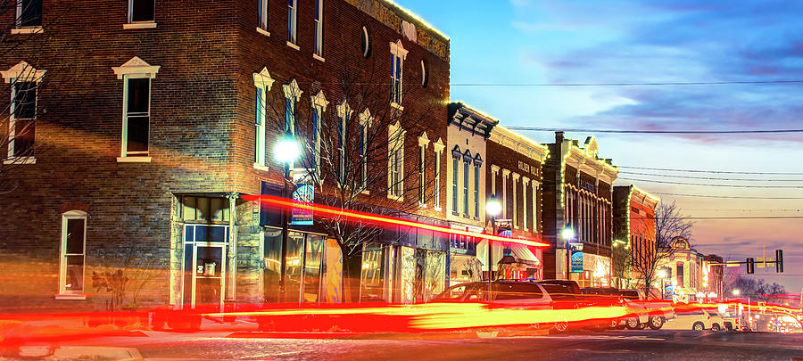 Architecture Photograph - Light Trails through the Rogers Arkansas Panoramic Skyline by Gregory Ballos