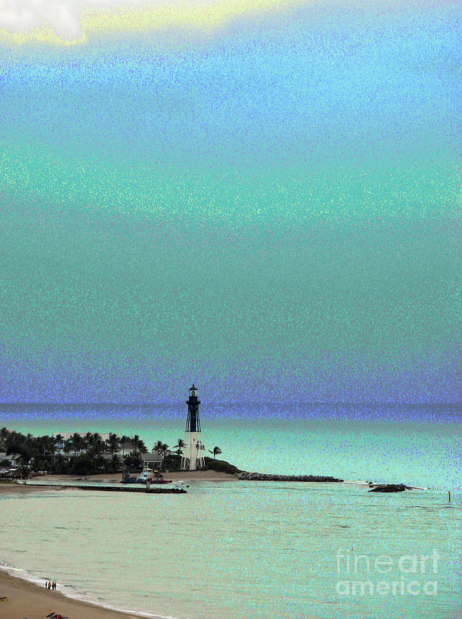 Hillsboro Lighthouse in Florida in Luminous Green and Blue Setting Photograph by Corinne Carroll