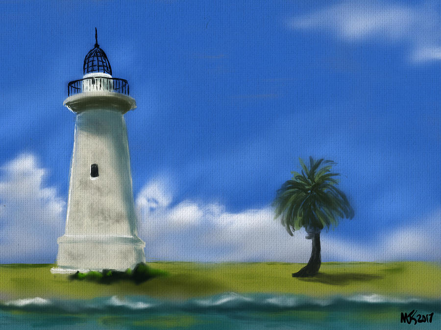 Lighthouse and Blue Skies Digital Art by Michael Kallstrom