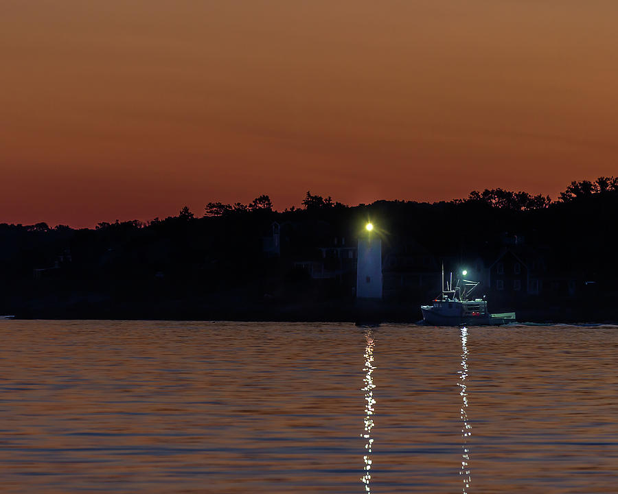 Lighthouse and Fishing Boat Photograph by Tim Kirchoff