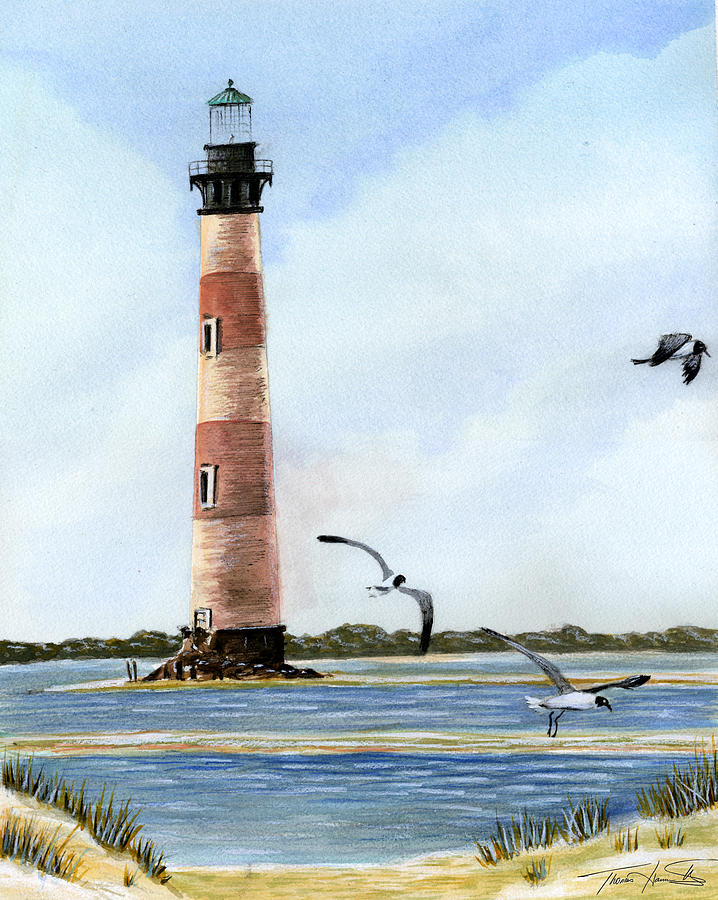 Lighthouse and Laughing Gulls Painting by Thomas Hamm