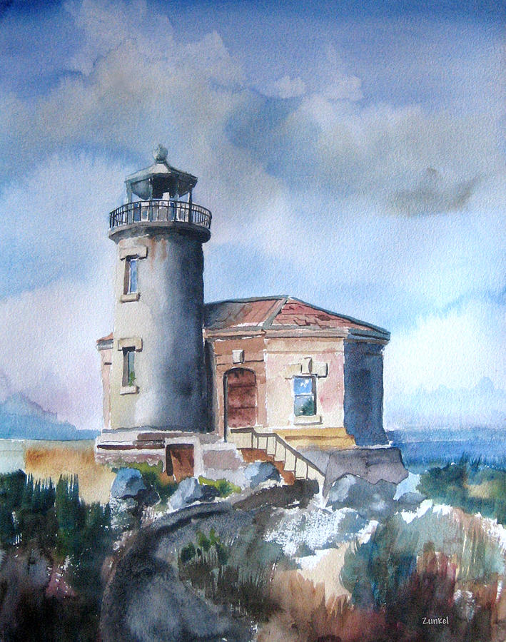 Lighthouse Painting - Lighthouse At Bandon by Richard Zunkel Lighthouse Painting - Lighthouse At Bandon by Richard Zunkel