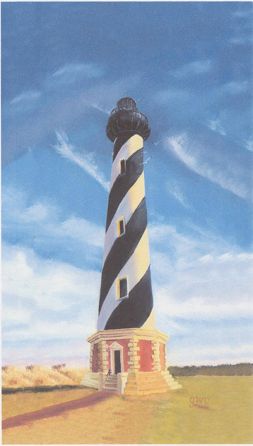 Lighthouse at Cape Hadderas Painting by Gloria Condon