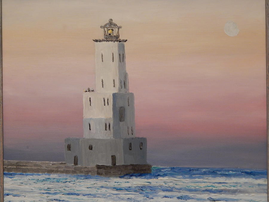 Lighthouse at dusk Painting by Robert Schmidt