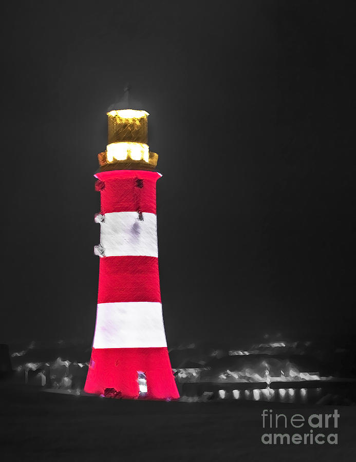 Lighthouse Photograph - Lighthouse at night by Sebastien Coell