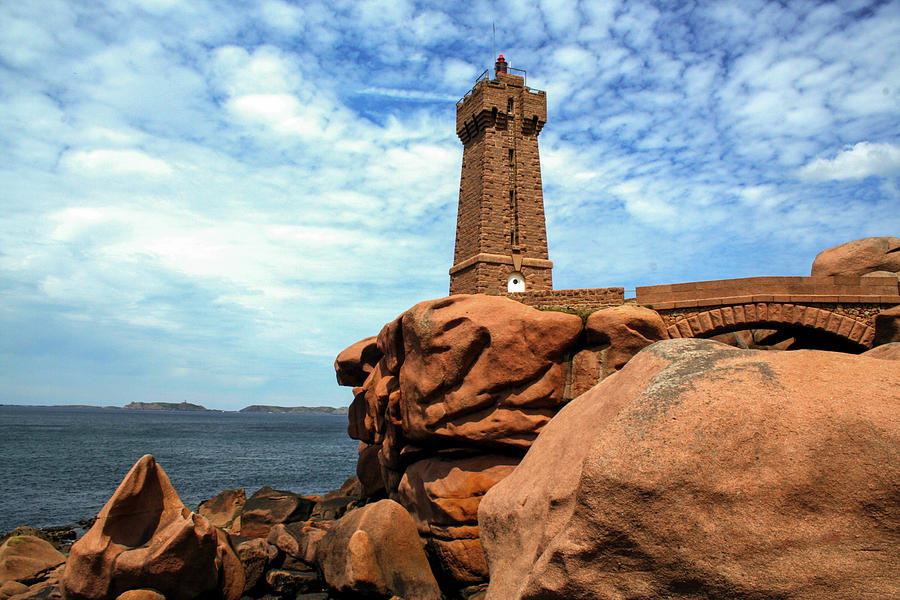 Summer Photograph - lighthouse  at Ploumanach, on the  pink granite coast, Brittany, France by Laura Di Biase
