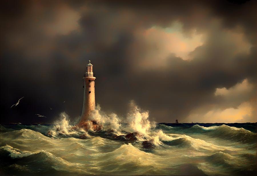 Vintage Painting - Lighthouse At Stora Balt by Mountain Dreams