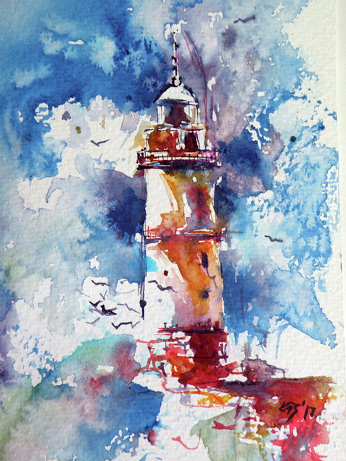 Bird Painting - Lighthouse at storm cud by Kovacs Anna Brigitta