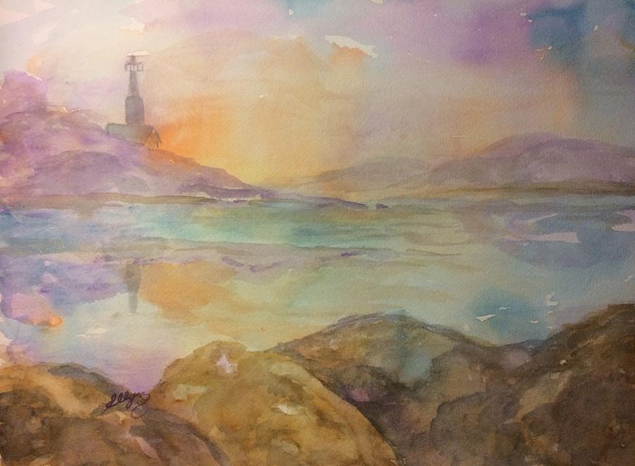 Lighthouse at Sunrise  Painting by Ellen Levinson