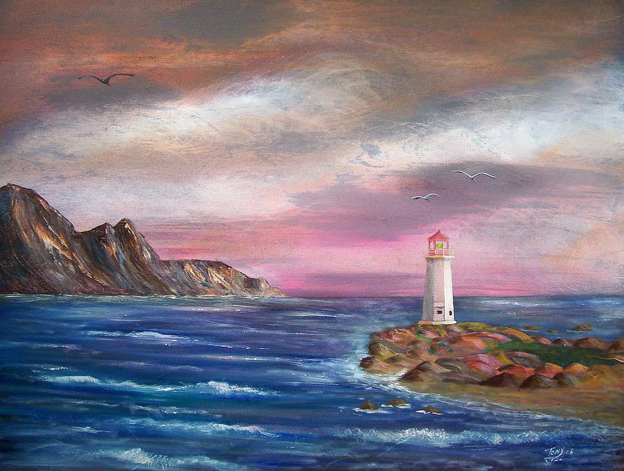 Lighthouse Painting - Lighthouse at Sunset by Tony Rodriguez