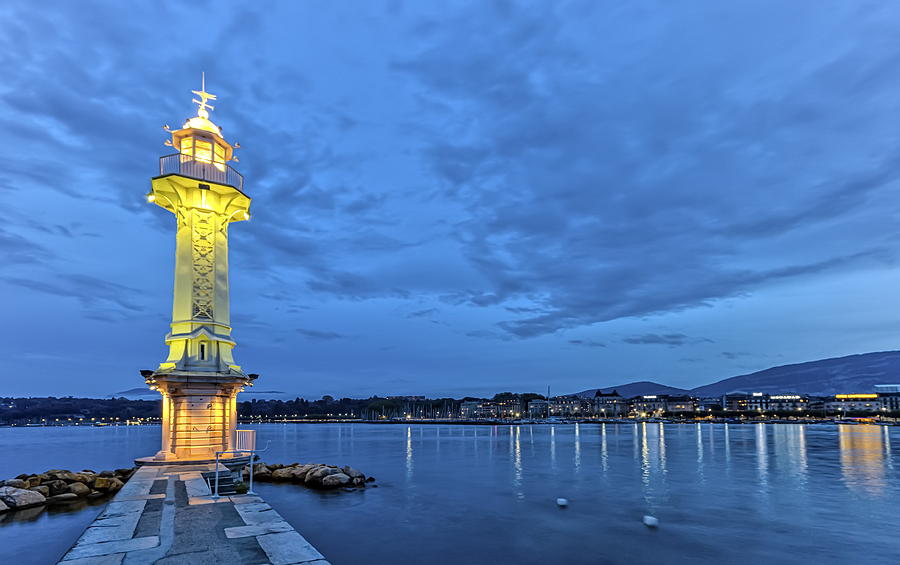 Lighthouse at the Paquis, Geneva, Switzerland, HDR Photograph by Elenarts - Elena Duvernay photo