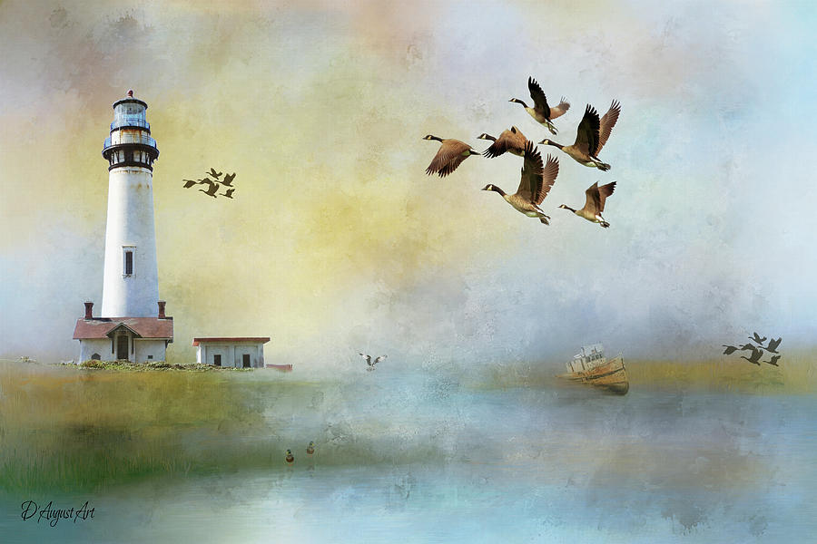 Geese Mixed Media - Lighthouse Bay by Theresa Campbell