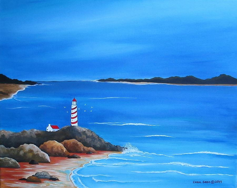 Lighthouse by the Bay Painting by Carol Sabo