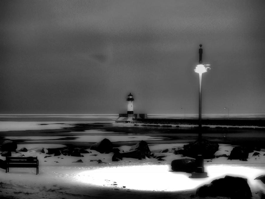Black And White Photograph - Lighthouse Canal Park by Jimmy Ostgard