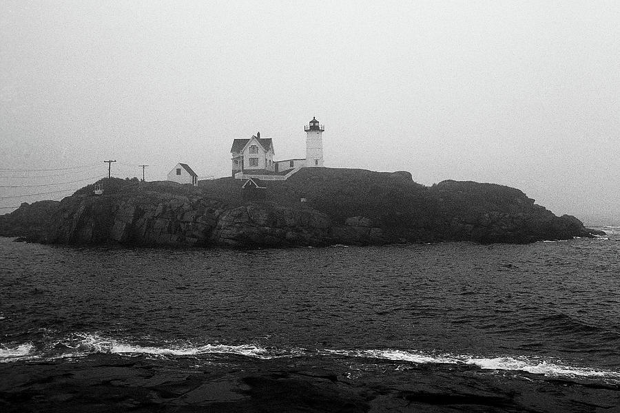 Lighthouse - Cape Neddick, Maine BW Photograph by Frank Romeo