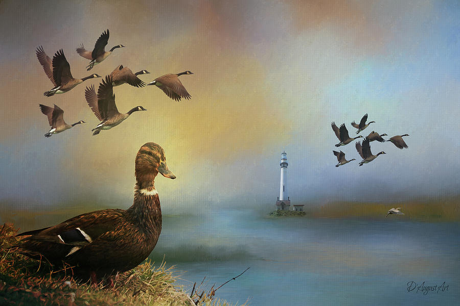 Geese Mixed Media - Lighthouse Cove by Theresa Campbell