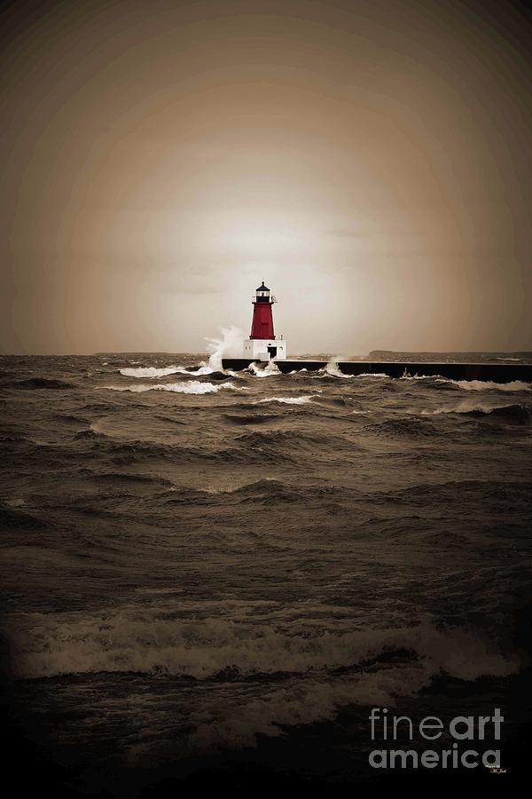 Lighthouse Glow Sepia Spot Color Photograph