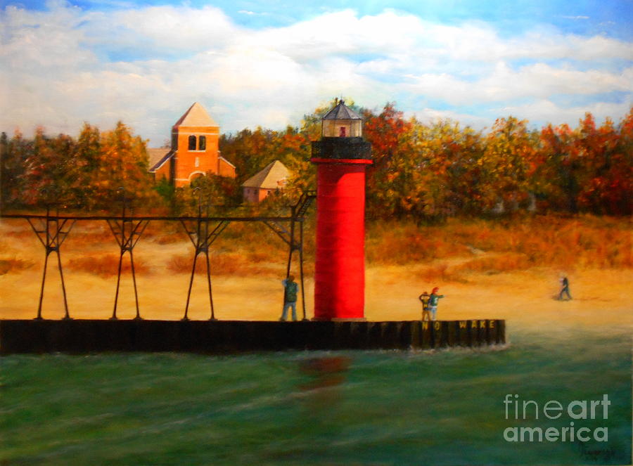 South Haven, Mi Lighthouse In 4 Seasons Fall Painting