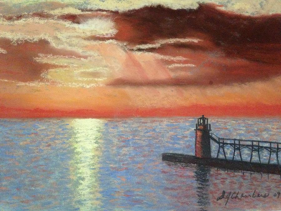 Lighthouse In A Golden Sunset  Painting by Donna Chambers