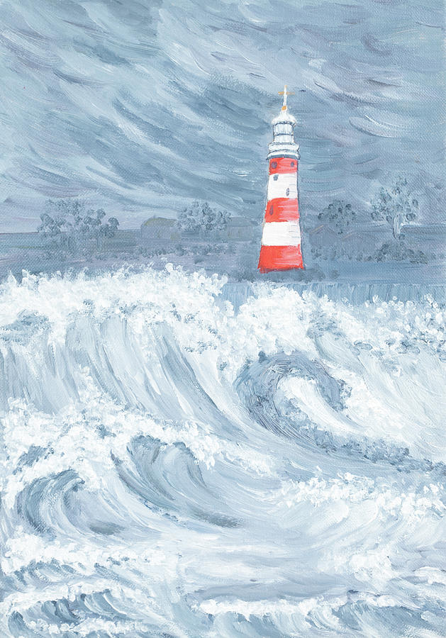 Lighthouse in a Storm Painting by Laura Richards