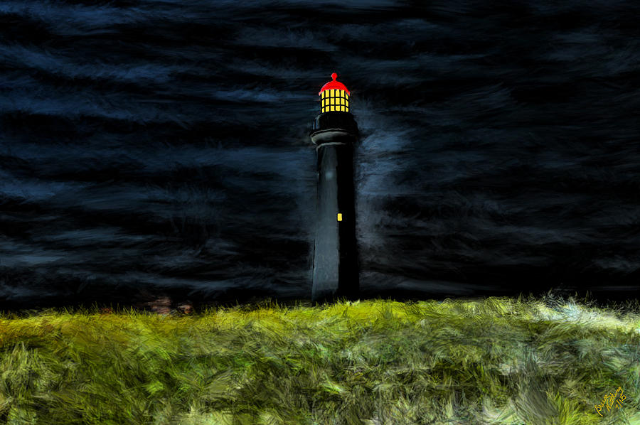 Lighthouse Painting - Lighthouse in the Dark by Bruce Nutting