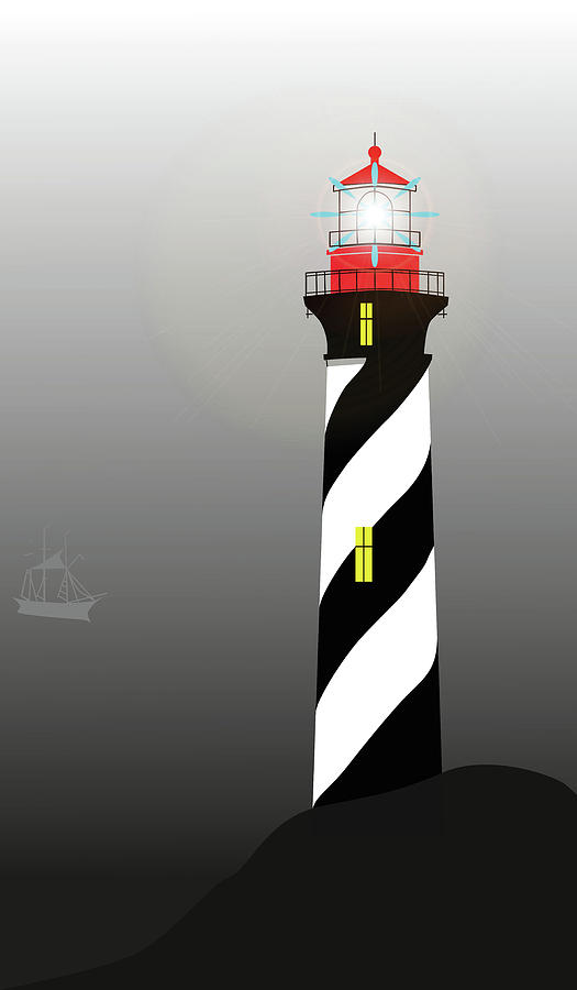 Lighthouse in the fog Digital Art by Marina Usmanskaya