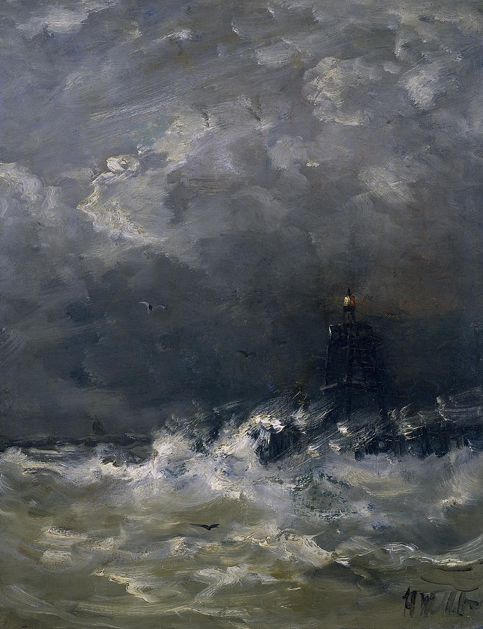 Dutch Painters Painting - Lighthouse In The Surf by Hendrik Willem Mesdag Dutch Painters Painting - Lighthouse In The Surf by Hendrik Willem Mesdag