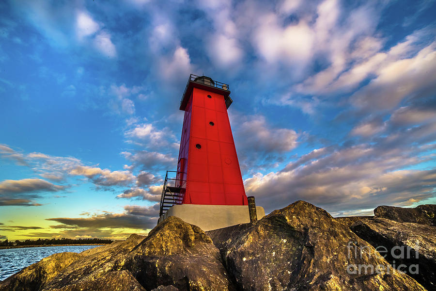 Lighthouse Manistique Sunset -5350 Photograph by Norris Seward