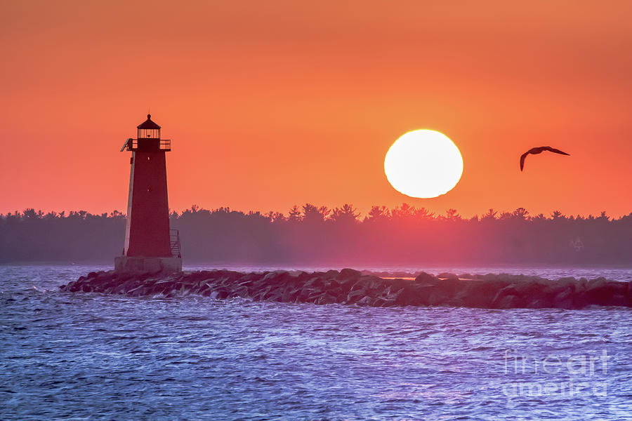 Lighthouse Manistique Sunset -8040 Photograph by Norris Seward