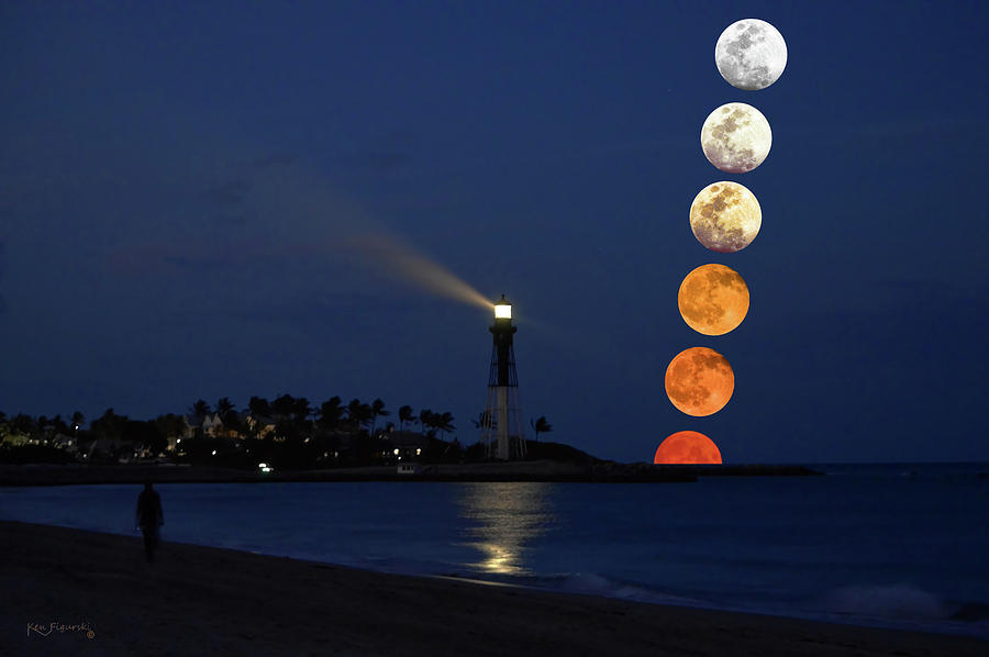 Lighthouse Moon Color Phases Mixed Media by Ken Figurski