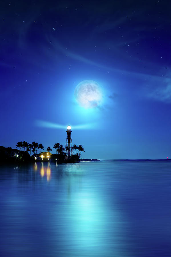 Lighthouse Photograph - Lighthouse Moon by Mark Andrew Thomas