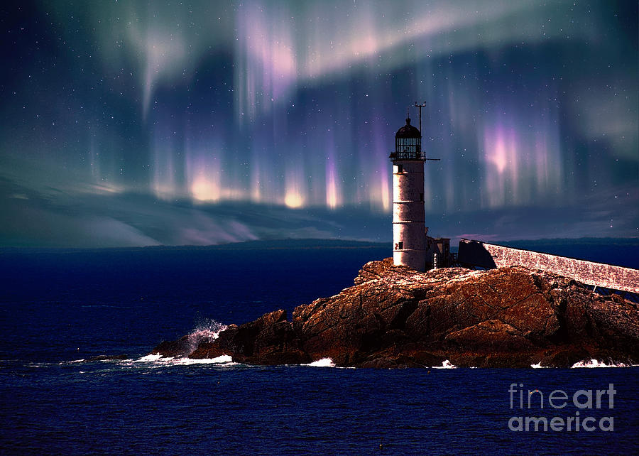 Lighthouse Northern Lights Photograph by Mim White