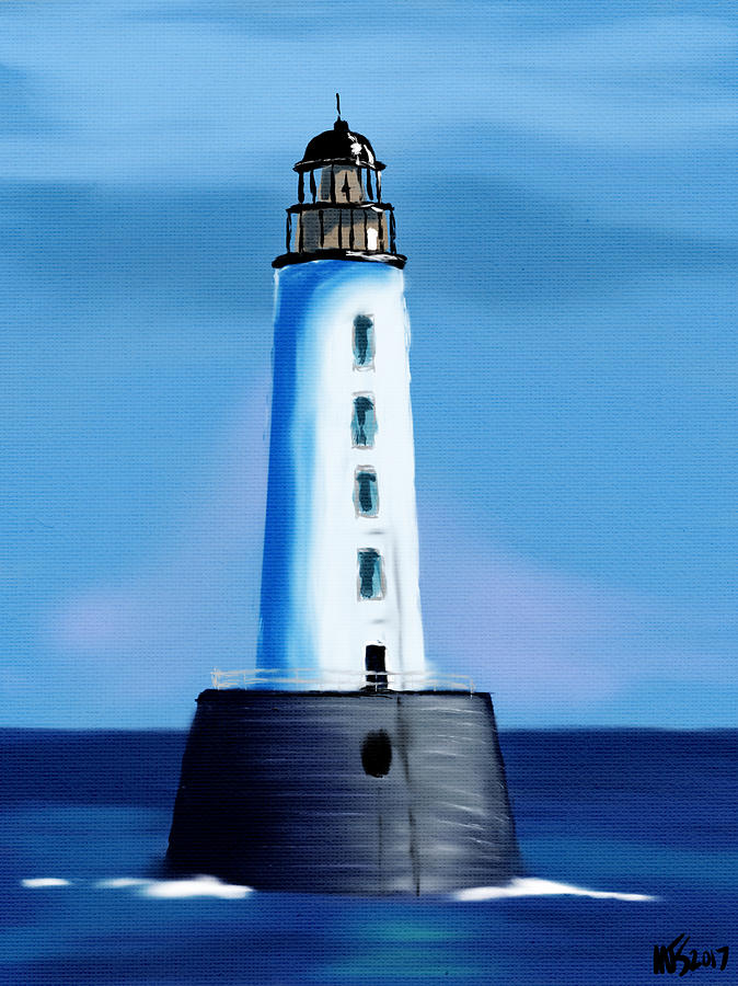 Lighthouse Off The Coast Digital Art by Michael Kallstrom