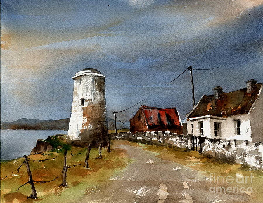 Lighthouse on Inis Boffin, Galway Painting by Val Byrne