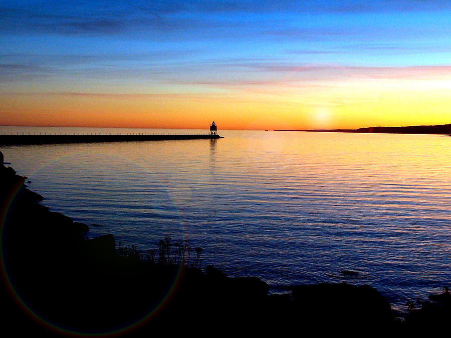 Sunset Photograph - Lighthouse on Superior by Laurie Prentice