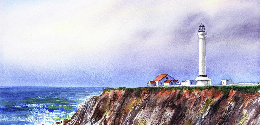 Lighthouse On The Cliff Watercolor Painting