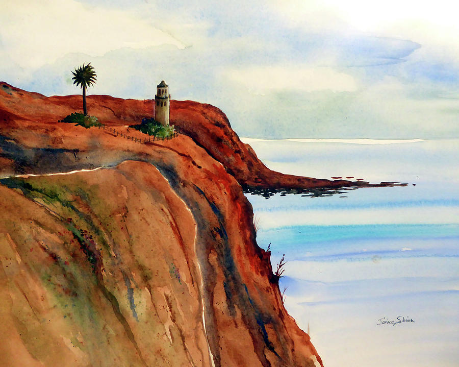 Nature Painting - Lighthouse on the Edge by Janice Sobien