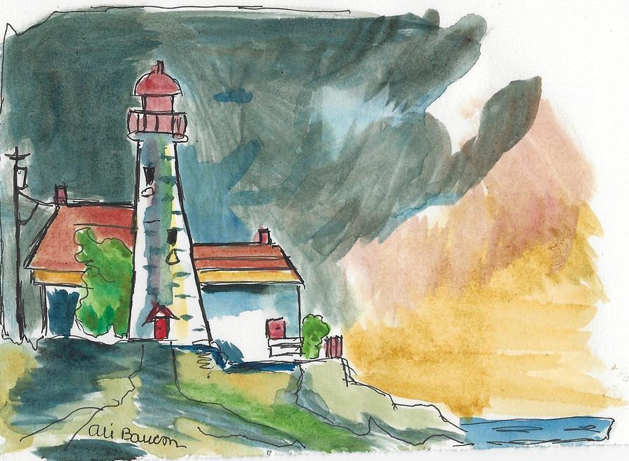 Lighthouse on the Hill Part Deux Painting by Ali Baucom