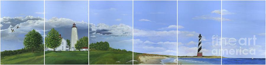 Lighthouse Panels Painting by Rosellen Westerhoff