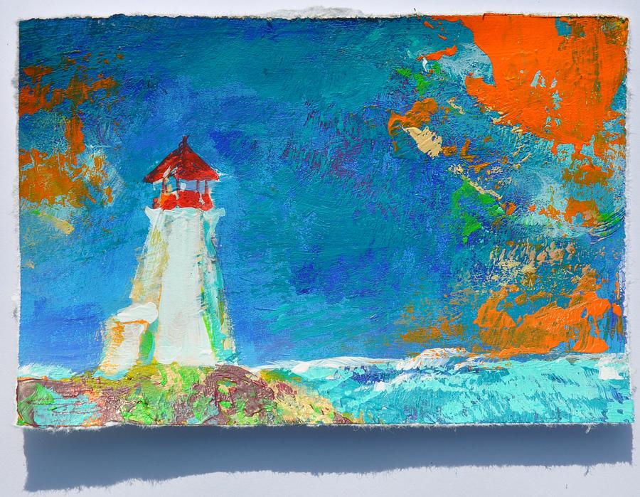 Lighthouse Peggys Cove Turquoise Orange Painting by Eduard Meinema