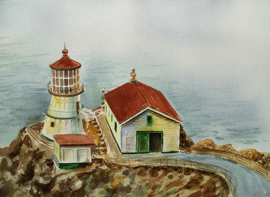 Lighthouse Point Reyes California Painting by Irina Sztukowski