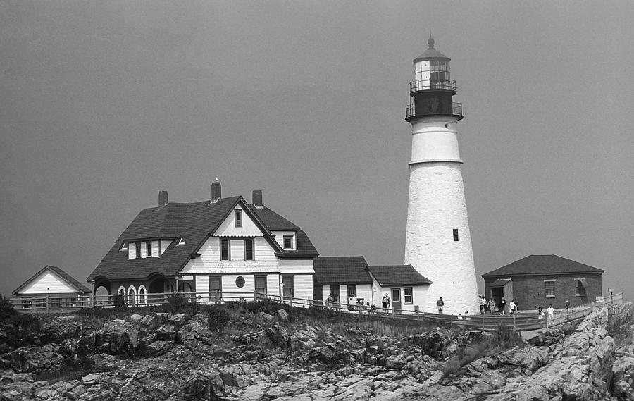 Lighthouse - Portland Head, Maine 3 BW Photograph by Frank Romeo
