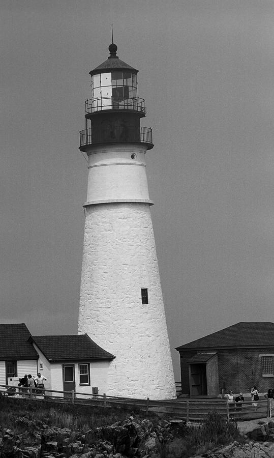 Lighthouse - Portland Head, Maine BW Photograph by Frank Romeo